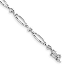 14k White Gold Diamond Heart and Oval Link Bracelet 7" for Women 5.13gm