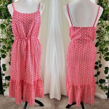 Cremieux Red & White Floral 100% Cotton Fully Lined Boho Sundress Maxi Dress Med