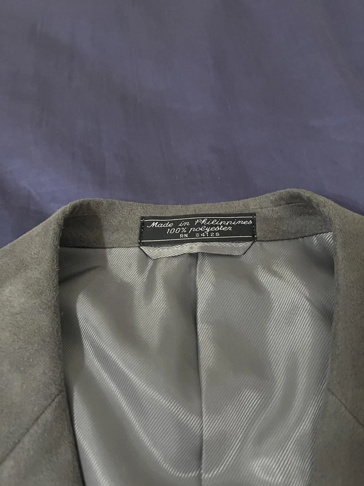 Abrigo deportivo de microfibra para hombre Blazer gris Jeffrey Banks talla 40S Supra gamuza suave Foto 3 de 4