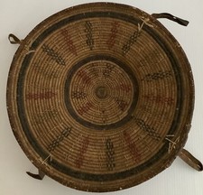 Panier Harari africain éthiopien courie coquillages bordure cuir ancien