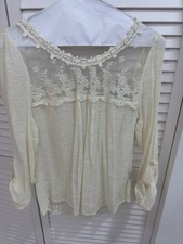 White Sheer Blouse With Lace Size Small