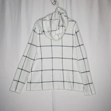J Jill Wearever Sweater Women Large White Black Fuzzy Windowpane Removable Cowl