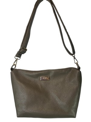 BCBG Paris Pebbled Brown Gold Accent Top Zip Shoulder/Crossbody Bag