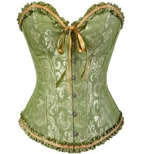 Women's Victorian Jacquard Corset Lace Up Overbust Bustier Gothic Top