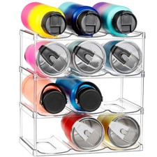 LARGER Compartment - Stackable Water Bottle Organizer 4 Tier - Hold 12, Clear