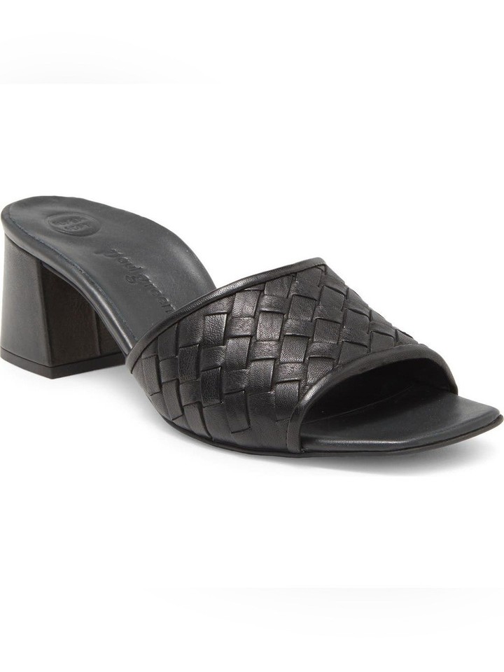 Paul Green Tisha Slide Sandal Black Woven Leather Block Heel Mule Sz 6
