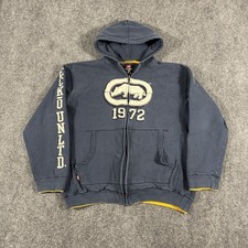 Felpa con cappuccio vintage Y2K Ecko Unltd uomo taglia media blu full zip grunge termica