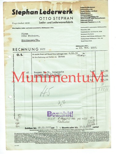 Otto Stephan fabbrica di pelletteria e pelletteria 4 fatture 1937 R226 - Foto 2 di 4