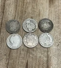 Lot of 6 Vintage Barber Silver Quarters 1898–1909 | 90% Silver | Heavy Wear
