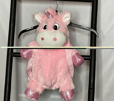 Mochila para niños unicornio de felpa rosa con cuerno brillante, correas ajustables para el hombro