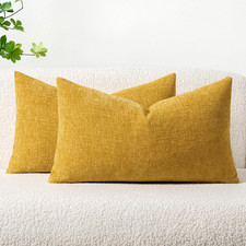 Pack of 2 Mustard Yellow Throw Pillow Covers 12x20 Inch Soft Spring Chenille Pil