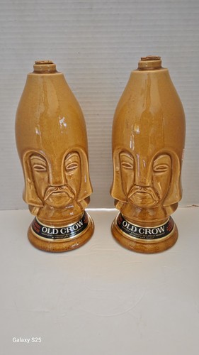 2 Great Old Crow Chess Men Ceramic Decanters 1960's Limited Edition Empty!