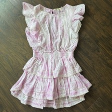 LoveShackFancy Soft Lilac Pink Tie Dye Lace Ruffle Short Sleeve Mini Dress P S