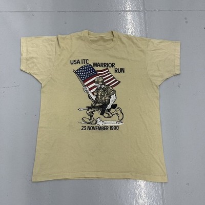 Vintage 1990 USA ITC Warrior Run Beige T-Shirt 1990s
