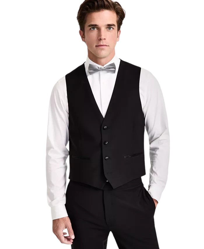 Calvin Klein Mens Slim fit Button-Up Suit Vest XL Black Solid