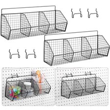 2 Pcs Divided Pegboard Baskets Set Metal Garage Storage with 4 Pegboard Black