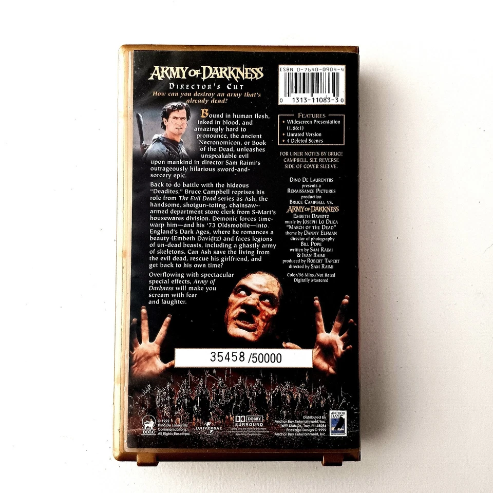 Bruce Campbell Signed Army Of Darkness Widescreen Director's Cut VHS Horror  - Image 3 of 4