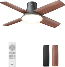 Dreo Ceiling Fans with Lights, 44'' Low Profile Black Ceiling Fan with Remote Co