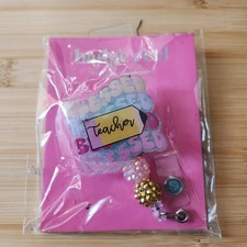 Teacher Blessed Badge Reel Name Tag Holder Beaded Educator ID Accessory