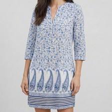 Old Navy Womens Small 1/2 Sleeve Peasant Dress Blue White Paisley Buttons