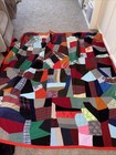 Antique 1960 Colorful Crazy Patchwork Handmade Velvet Wool Flannel plaid Quilt — photo 10