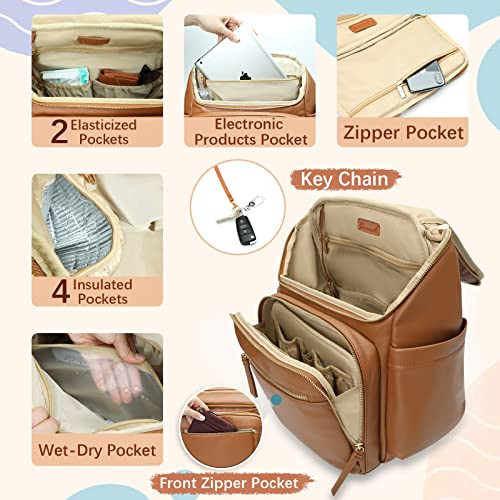 Diaper Bag Backpack Large Baby Diaper Bag Leather with 17 Diaper Bag - Picture 5 of 7