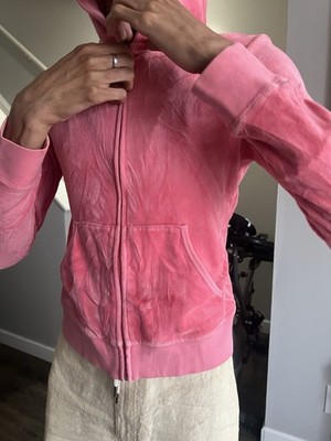 Vintage Y2K Juicy Couture Pink Cashmere Hoodie M Heart Charm Zip Auth VTG RARE !
