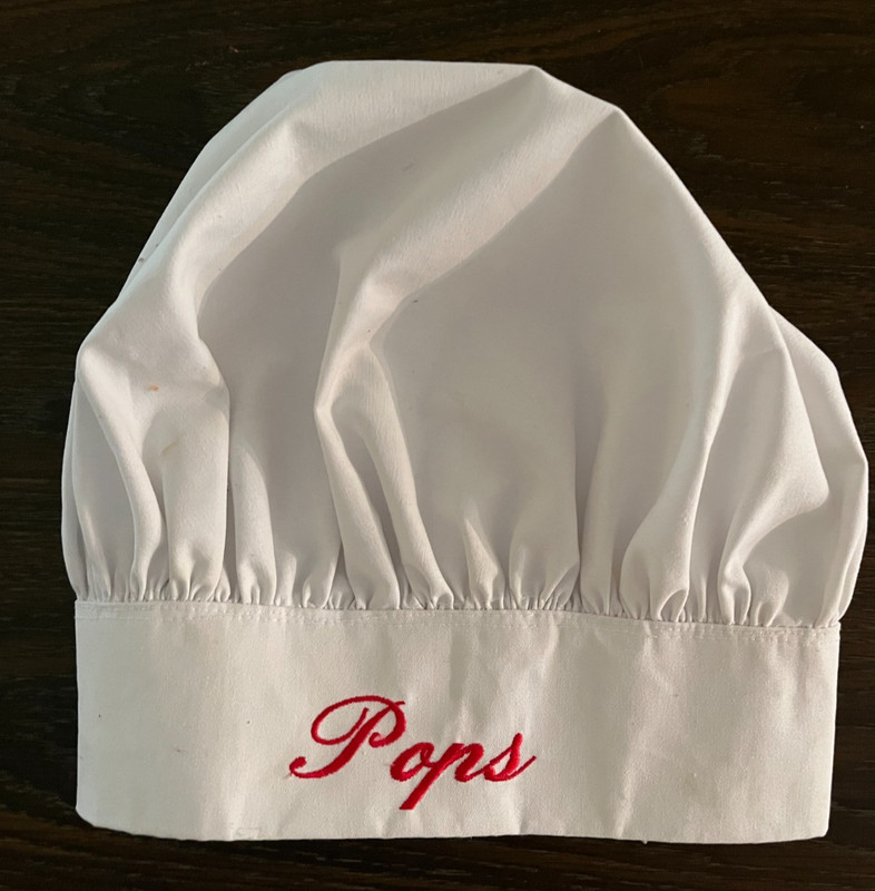 "POPS" Red Embroidered CHEF TOQUE White Poplin Chef's Hat Adjustable Closure