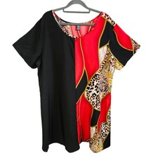 Shein Curve Size 1X Tee Shirt Dress Animal Print Black Red Maximalist Abstract