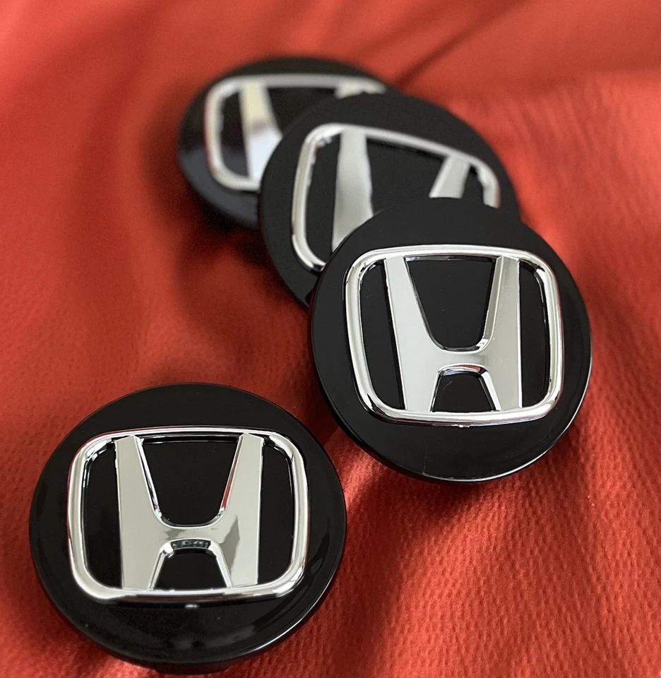 4x Tapacubos centrales de rueda negros brillantes Honda Accord Civic CRV Pilot 69 mm logotipo plateado Foto 3 de 4