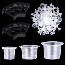 300 Pcs Tattoo Ink Caps with 2 Cups Holders for Tattoo Ink Permanent Makeup