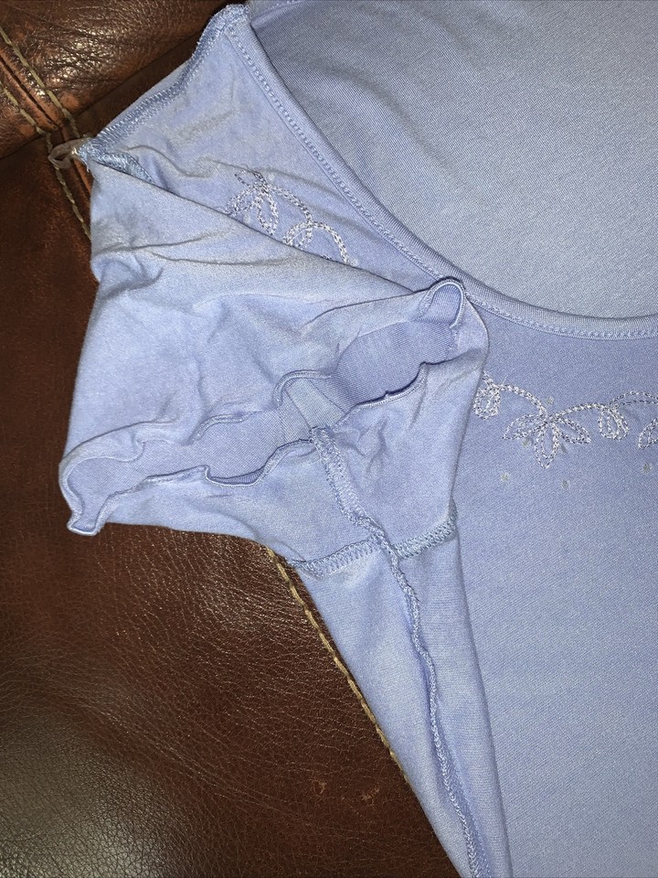 Pale Blue T Shirt Top Embellished Embroidered Front Berkertex Size 12