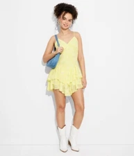 Wild Fable Bright Yellow Triangle Cup Tiered Mini Skater Dress -- Women's XXS