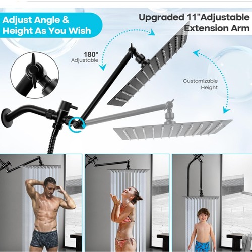 High Pressure Rain Shower Head Dual Showerhead Combo W/Extension Adjustable Arm - 第 11/52 張圖片
