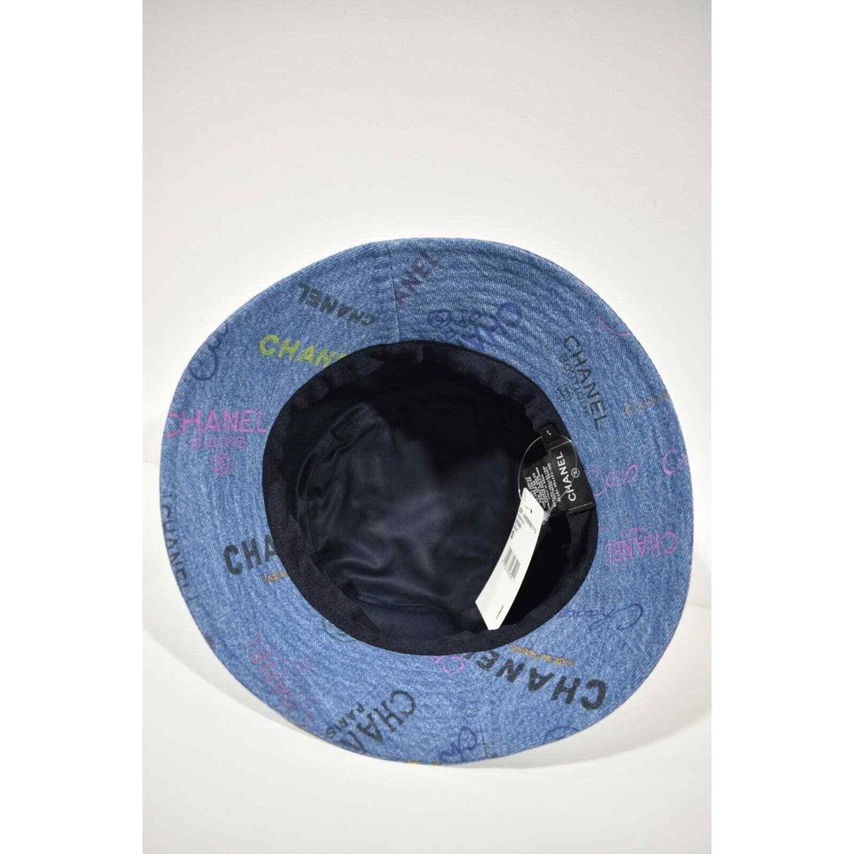 Chanel 22P Blue Black Pink Denim Graffiti CC Logo Sun Cloche  display picture 1