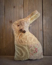 Quilted Rabbit, coffee stained quilted rabbit, grungy rabbit