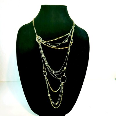 ABS by Allen Schwartz Silver Tone Rhinestone Chandelier Long Necklace 28''