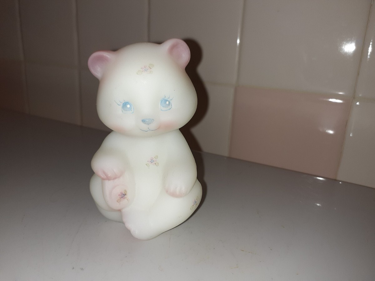 FENTON Art Glass Floral Hand Painted Adorable Bear, Signed 3.5