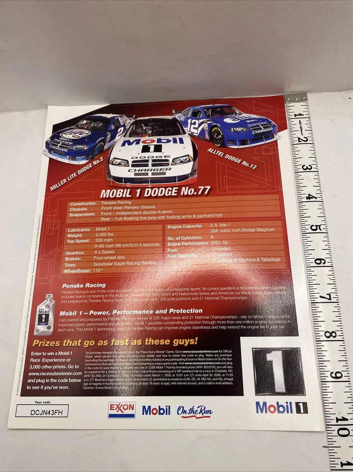 FOTO NASCAR - Ryan Newman Kurt Busch Sam Hornish Jr. "Póster pesado 8x10"" Mobil 1" Foto 2 de 3