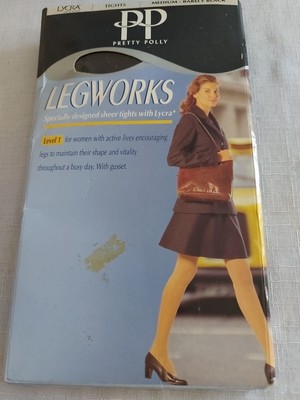 Pretty Polly Legworks 15 denier Barely black sheer nylon tights. Size Medium 