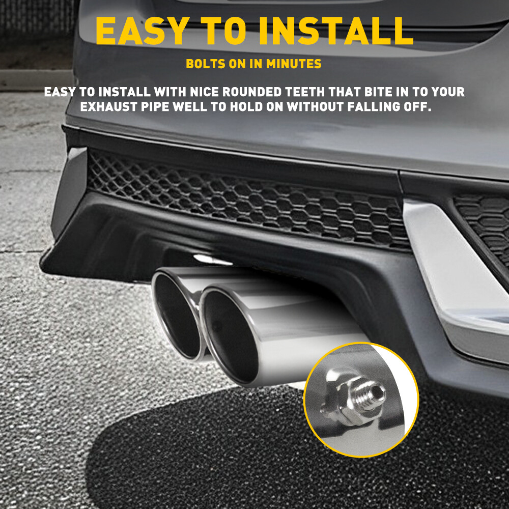Car Rear Dual Exhaust Pipe Tail Muffler Tip Chrome Stainless Steel ...