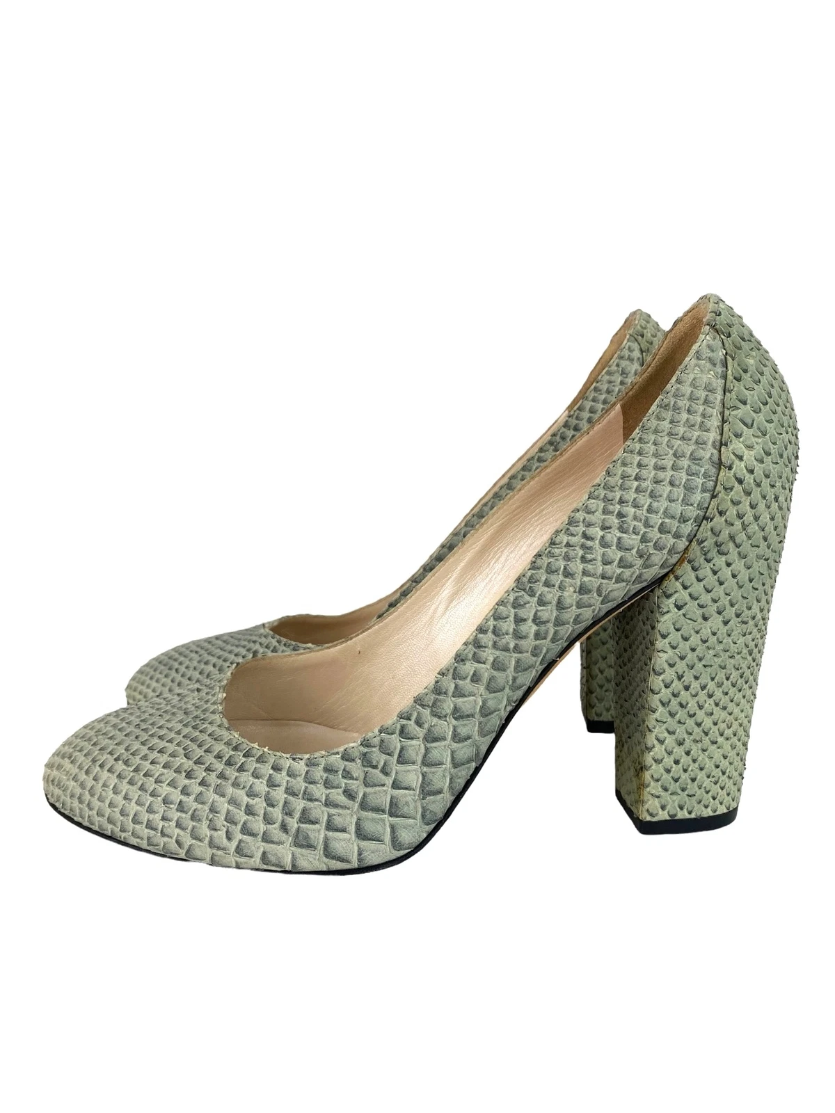 Chaussures Christian Dior pointure 38 US 7,5 vert peau de serpent torsadé escarpins bout rond D1006