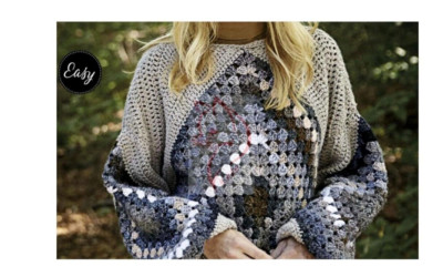 HÄKELANLEITUNG toller großer Granny Square Pullover aus Arangarn 36-40 Brustweite 52