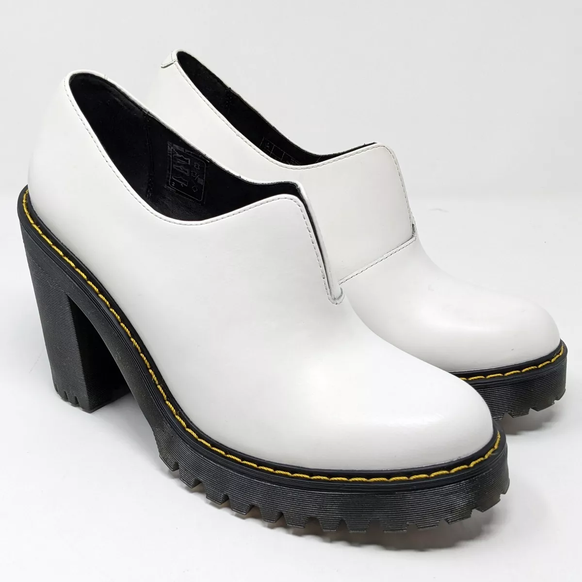 Dr. Martens Cordelia White Leather Chunky Heeled Ankle Boots Women s Size 9