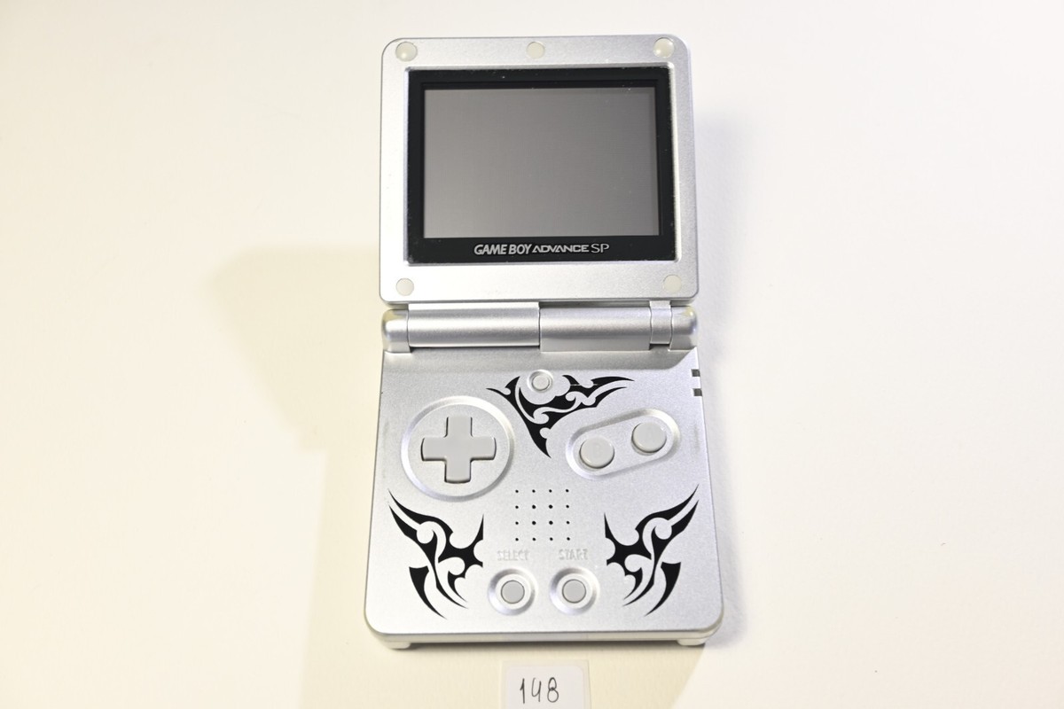 Nintendo Game Boy Advance SP Silver Tribal Edition 2004 with cords