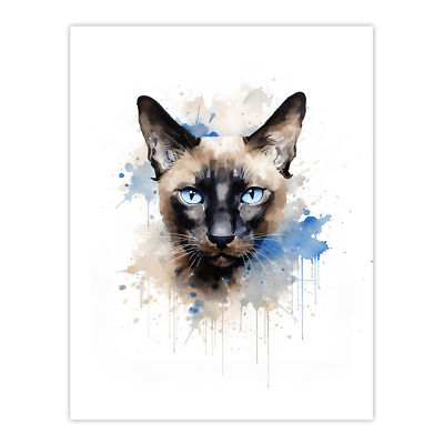 Siamese Cat Lovers Gift Watercolour Pet Portrait Painting Wall Art Poster Print