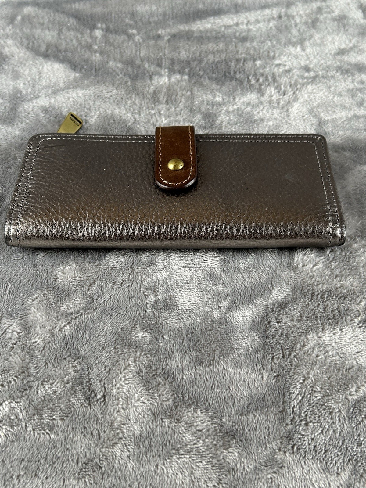 Vintage Fossil Lainie Multifunction Wallet Metallic Pewter Leather Womens Bifold
