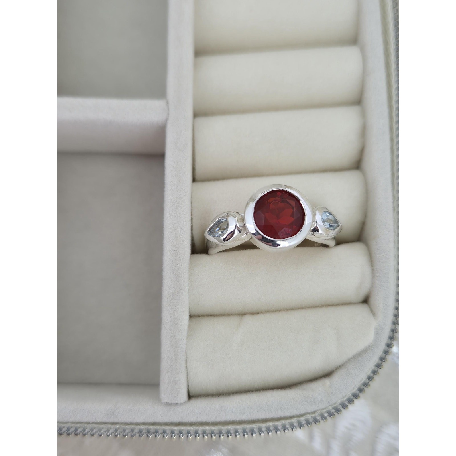 Mexican Fire Opal & Aquamarine Silver Statement Ring Size R image 9