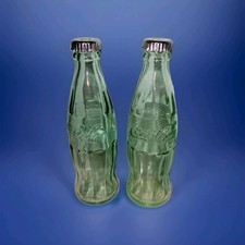 Ensemble salière et poivrière en verre vert Coca-Cola, dessus en métal, peut contenir 1 oz chacun