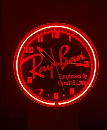 Vintage Ray-Ban Neon Wall Clock Sign Sunglasses Dealer 20" Shop Advertising